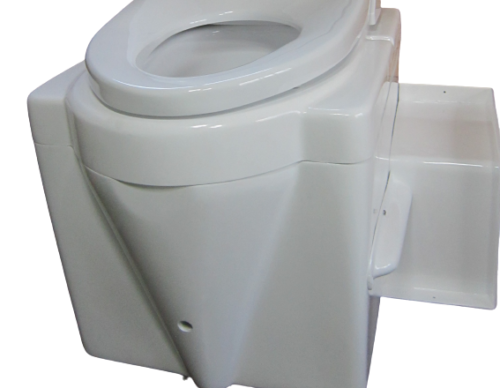 排気がトイレ本体の左手側面に設ける場合、左用排気ボックスを壁と本体の間に入れます。